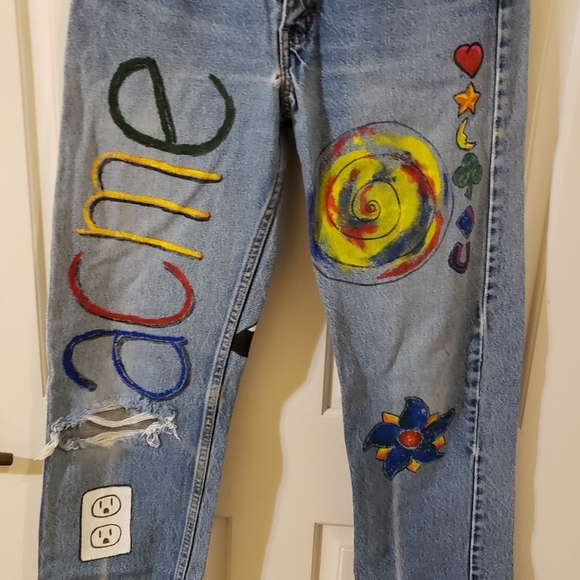 Levi's 505 hand painted size 29×30 ORANGE tab 90s Little e - Picture 5 of 14